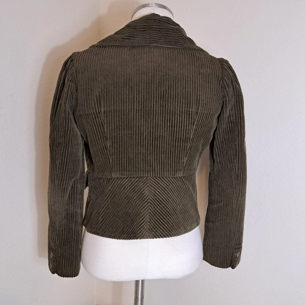 ELEVENSES Anthropologie Y2K Green Corduroy Button Up‎ Jacket Line Size 2